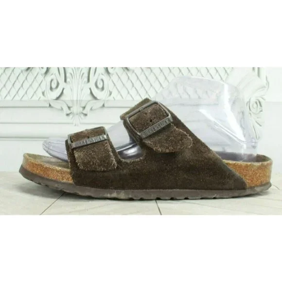 Birkenstock Arizona Brown Suede Double-Strap Slide Sandals Size 38 US 7 - Picture 1 of 9